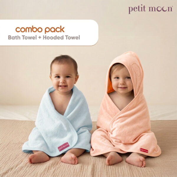 Petit Moon Bamboo Baby Bath Towel + Hooded Towel for Babies