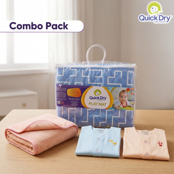 Baby Essentials Combo – Quick Dry Play Mat, Fluffy Bath Towel & Seamless Jhablas
